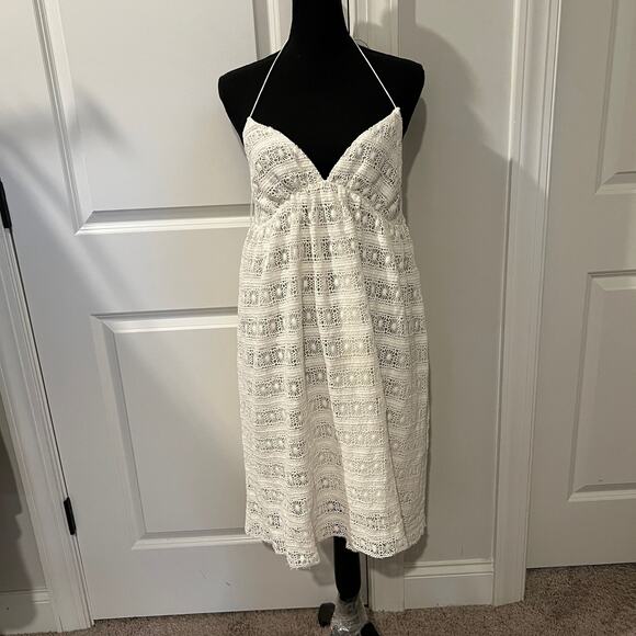 $995 ZIMMERMAN 3 Lace Halter Mini Dress White - Picture 1 of 8